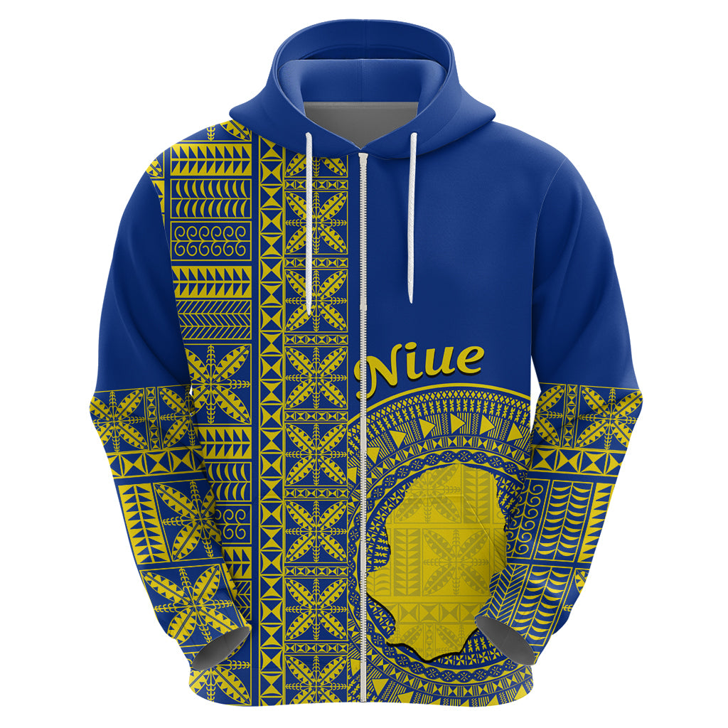 Fakaalofa Lahi Atu Niue Hoodie Niuean Map With Hiapo Pattern Blue Version LT14 - Polynesian Pride