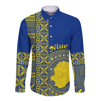 Fakaalofa Lahi Atu Niue Long Sleeve Button Shirt Niuean Map With Hiapo Pattern Blue Version LT14 Unisex Blue - Polynesian Pride
