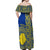 Fakaalofa Lahi Atu Niue Off Shoulder Maxi Dress Niuean Map With Hiapo Pattern Blue Version LT14 - Polynesian Pride