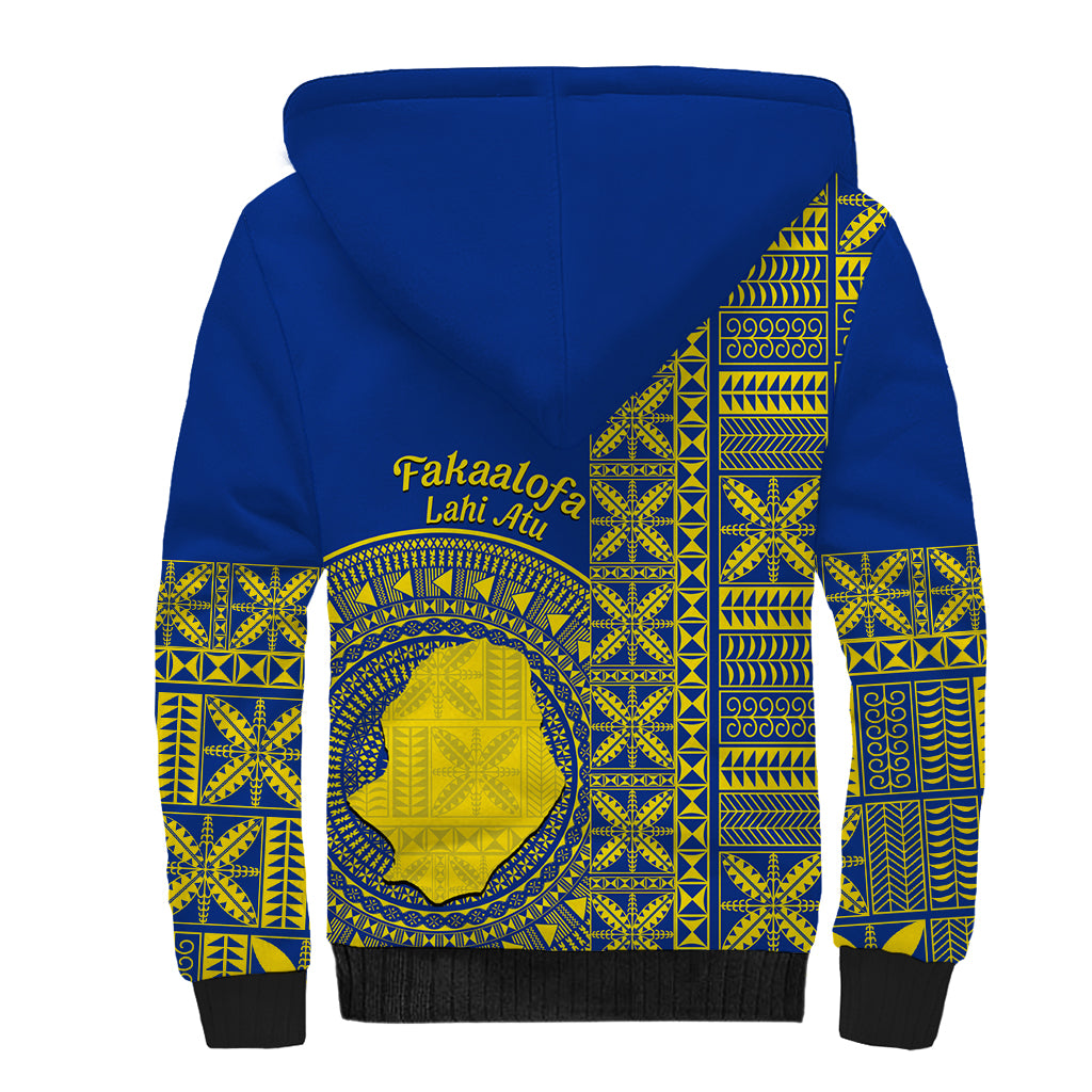 Fakaalofa Lahi Atu Niue Sherpa Hoodie Niuean Map With Hiapo Pattern Blue Version LT14 - Polynesian Pride
