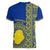 Fakaalofa Lahi Atu Niue Women V Neck T Shirt Niuean Map With Hiapo Pattern Blue Version LT14 - Polynesian Pride