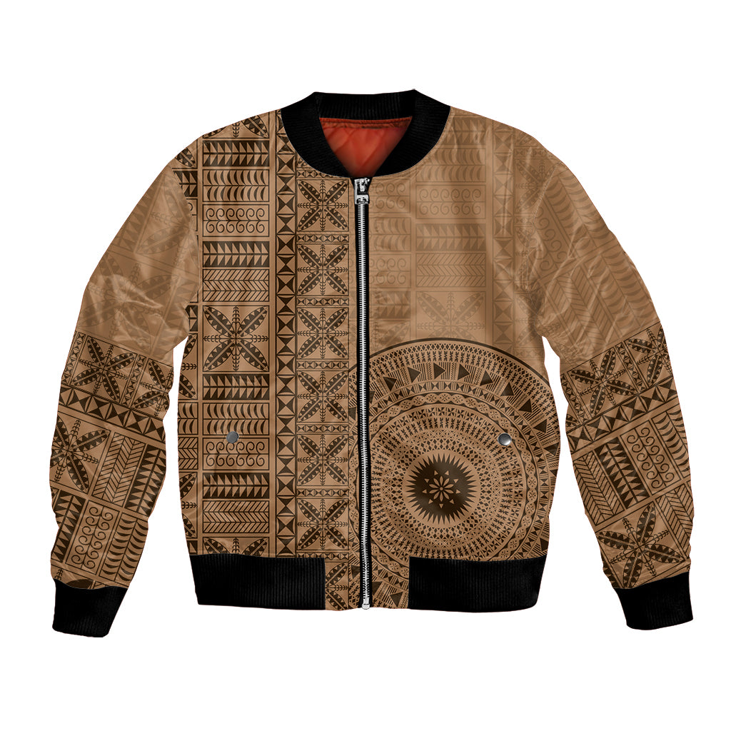 Fakaalofa Lahi Atu Niue Bomber Jacket Vintage Hiapo Pattern Brown Version LT14 Unisex Brown - Polynesian Pride