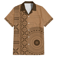 Fakaalofa Lahi Atu Niue Family Matching Off Shoulder Maxi Dress and Hawaiian Shirt Vintage Hiapo Pattern Brown Version LT14 Dad's Shirt - Short Sleeve Brown - Polynesian Pride