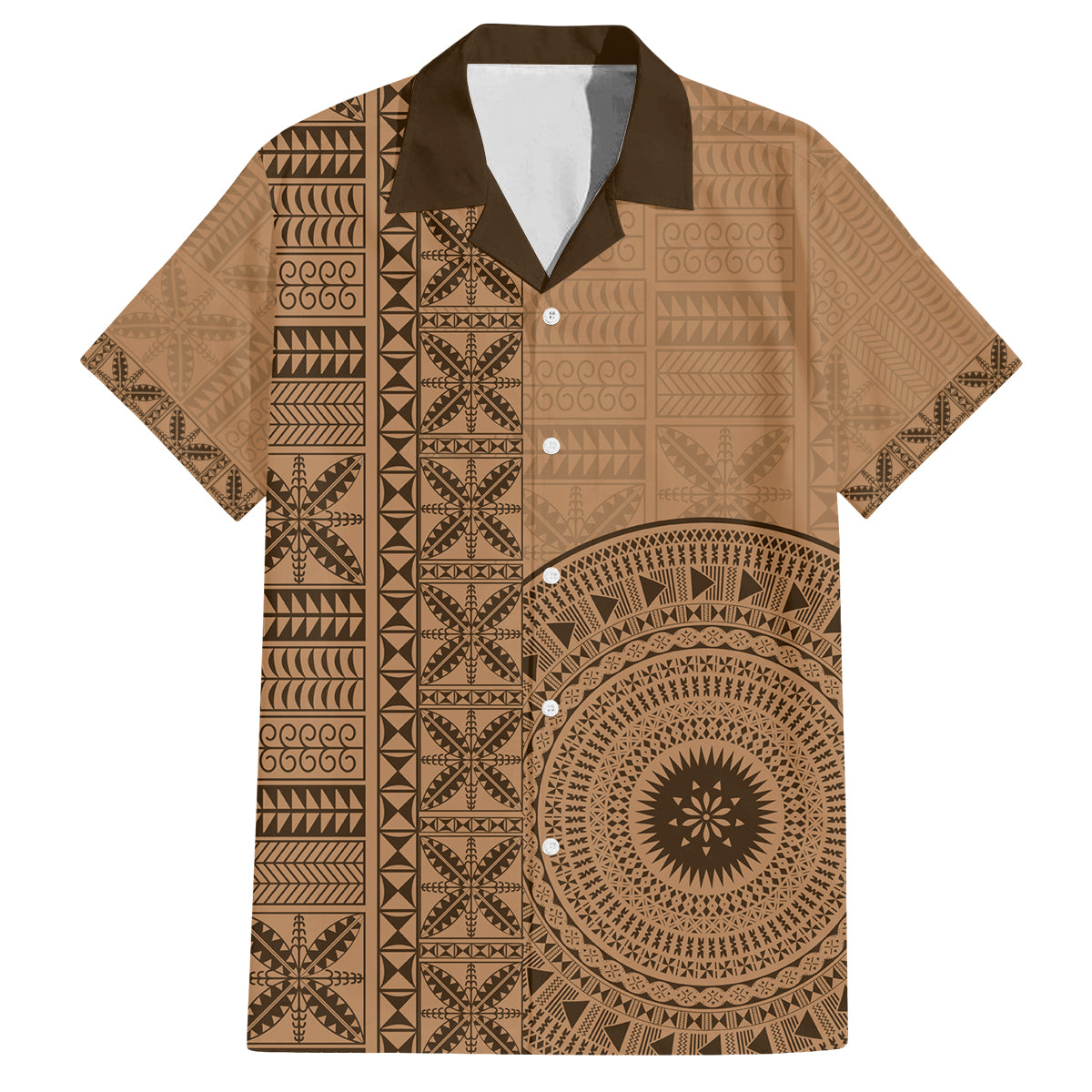 Fakaalofa Lahi Atu Niue Family Matching Puletasi and Hawaiian Shirt Vintage Hiapo Pattern Brown Version LT14 Dad's Shirt - Short Sleeve Brown - Polynesian Pride