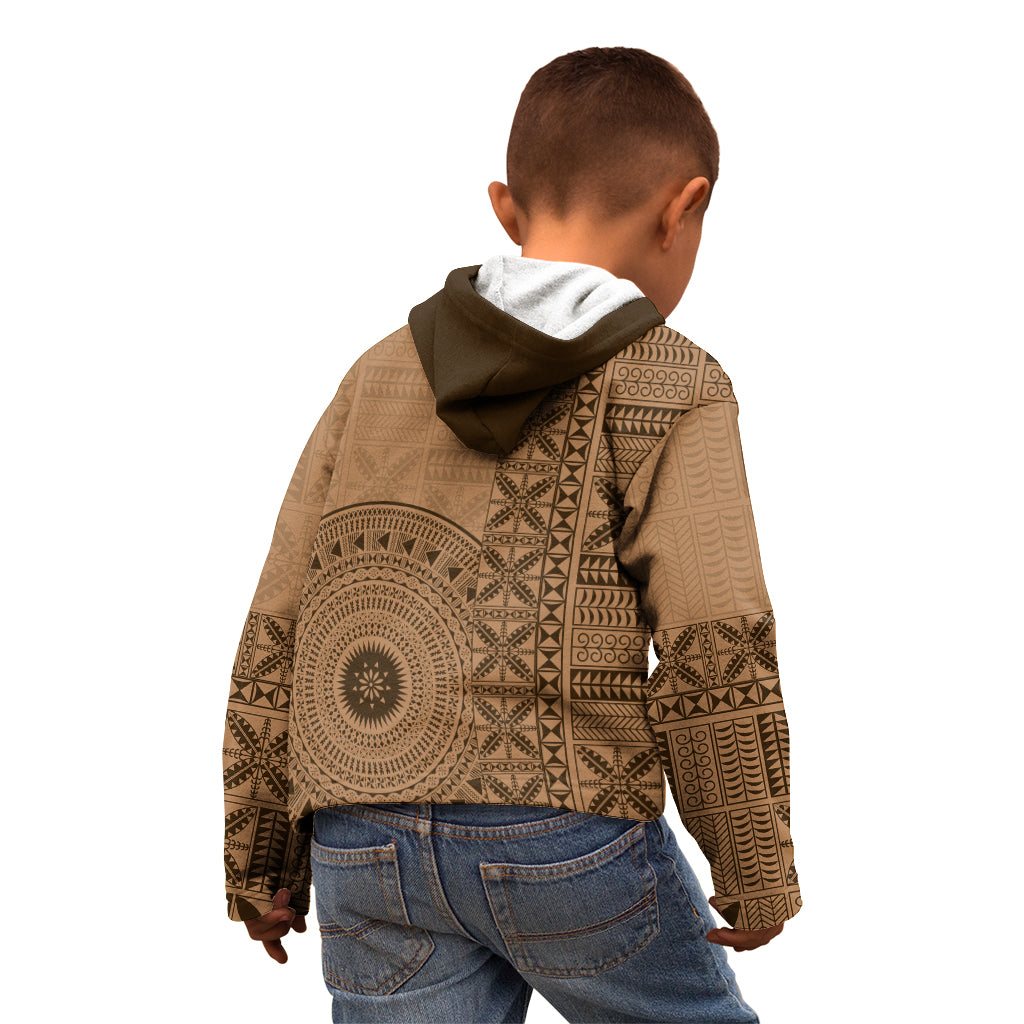 Fakaalofa Lahi Atu Niue Kid Hoodie Vintage Hiapo Pattern Brown Version LT14 - Polynesian Pride