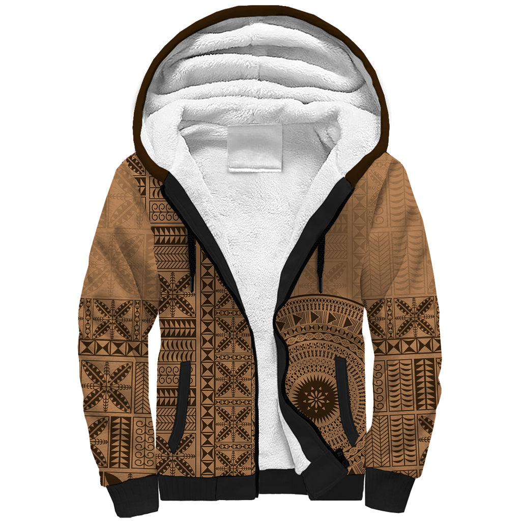 Fakaalofa Lahi Atu Niue Sherpa Hoodie Vintage Hiapo Pattern Brown Version LT14 Unisex Brown - Polynesian Pride