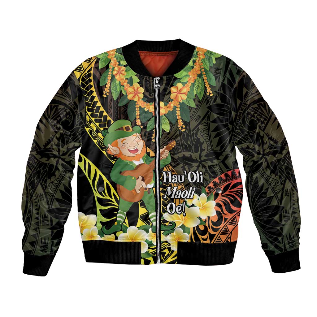 Hawaii Saint Patrick's Day Bomber Jacket Ukulele Leprechaun Hau'Oli Maoli Oe!