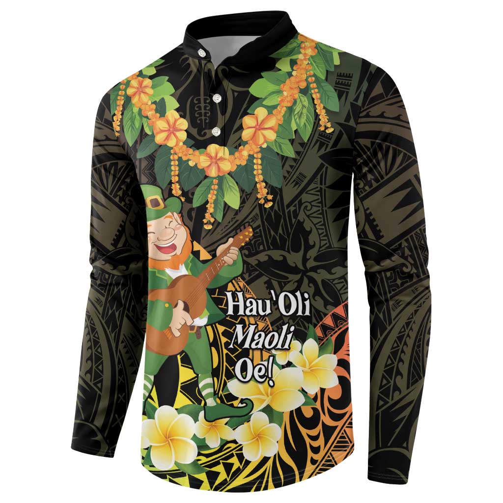 Hawaii Saint Patrick's Day Button Sweatshirt Ukulele Leprechaun Hau'Oli Maoli Oe!