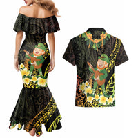 Hawaii Saint Patrick's Day Couples Matching Mermaid Dress and Hawaiian Shirt Ukulele Leprechaun Hau'Oli Maoli Oe!