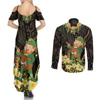 Hawaii Saint Patrick's Day Couples Matching Summer Maxi Dress and Long Sleeve Button Shirt Ukulele Leprechaun Hau'Oli Maoli Oe!
