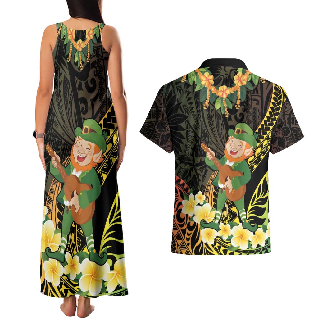Hawaii Saint Patrick's Day Couples Matching Tank Maxi Dress and Hawaiian Shirt Ukulele Leprechaun Hau'Oli Maoli Oe!