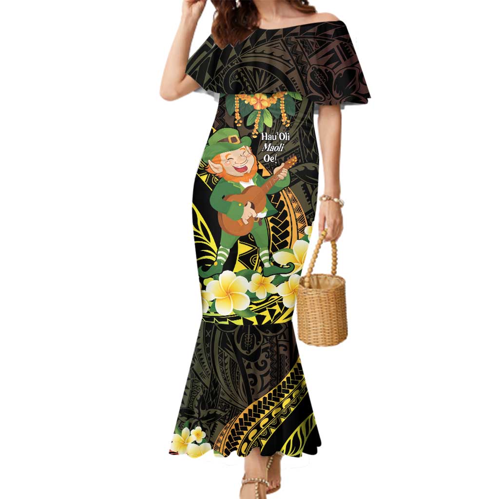 Hawaii Saint Patrick's Day Family Matching Mermaid Dress and Hawaiian Shirt Ukulele Leprechaun Hau'Oli Maoli Oe!