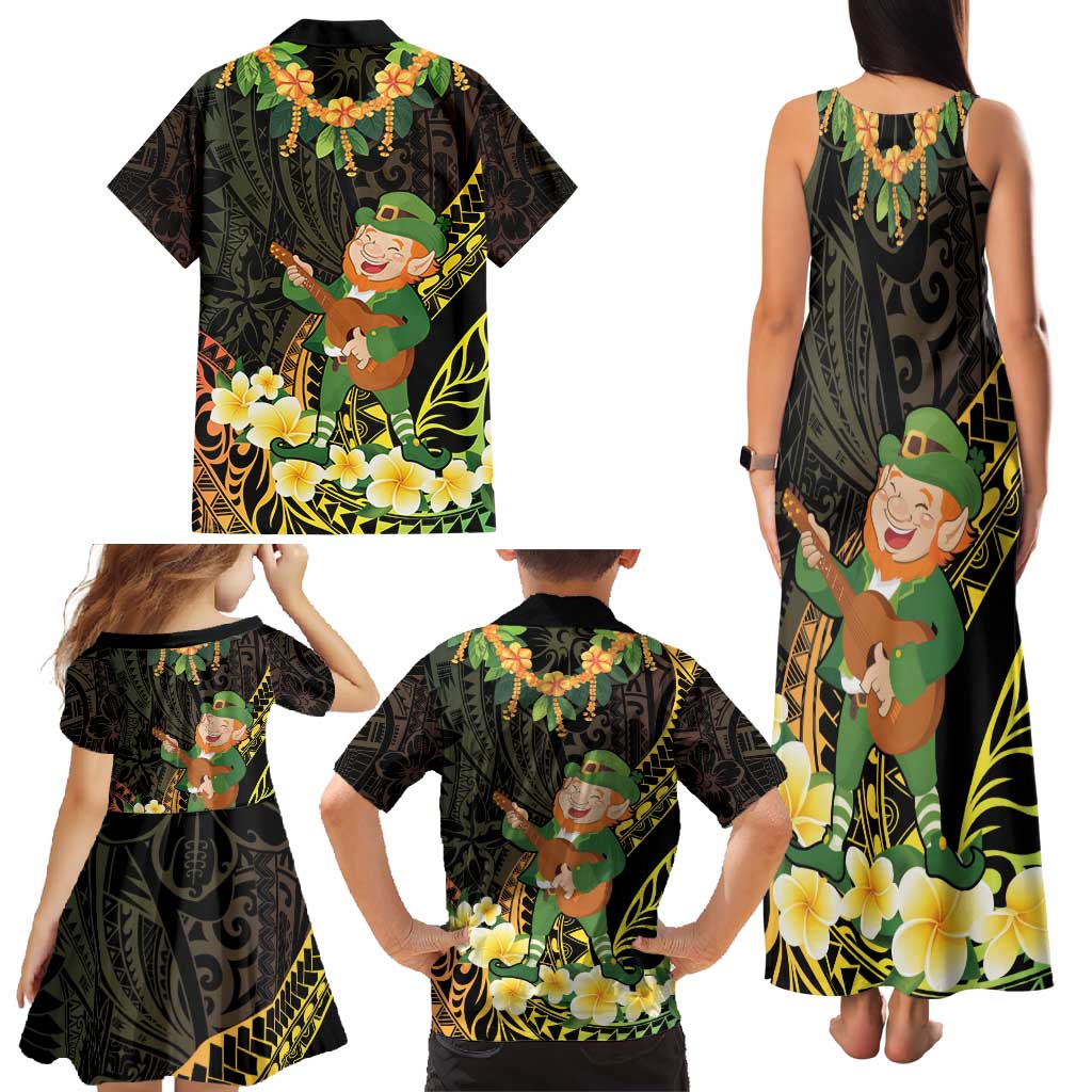 Hawaii Saint Patrick's Day Family Matching Tank Maxi Dress and Hawaiian Shirt Ukulele Leprechaun Hau'Oli Maoli Oe!