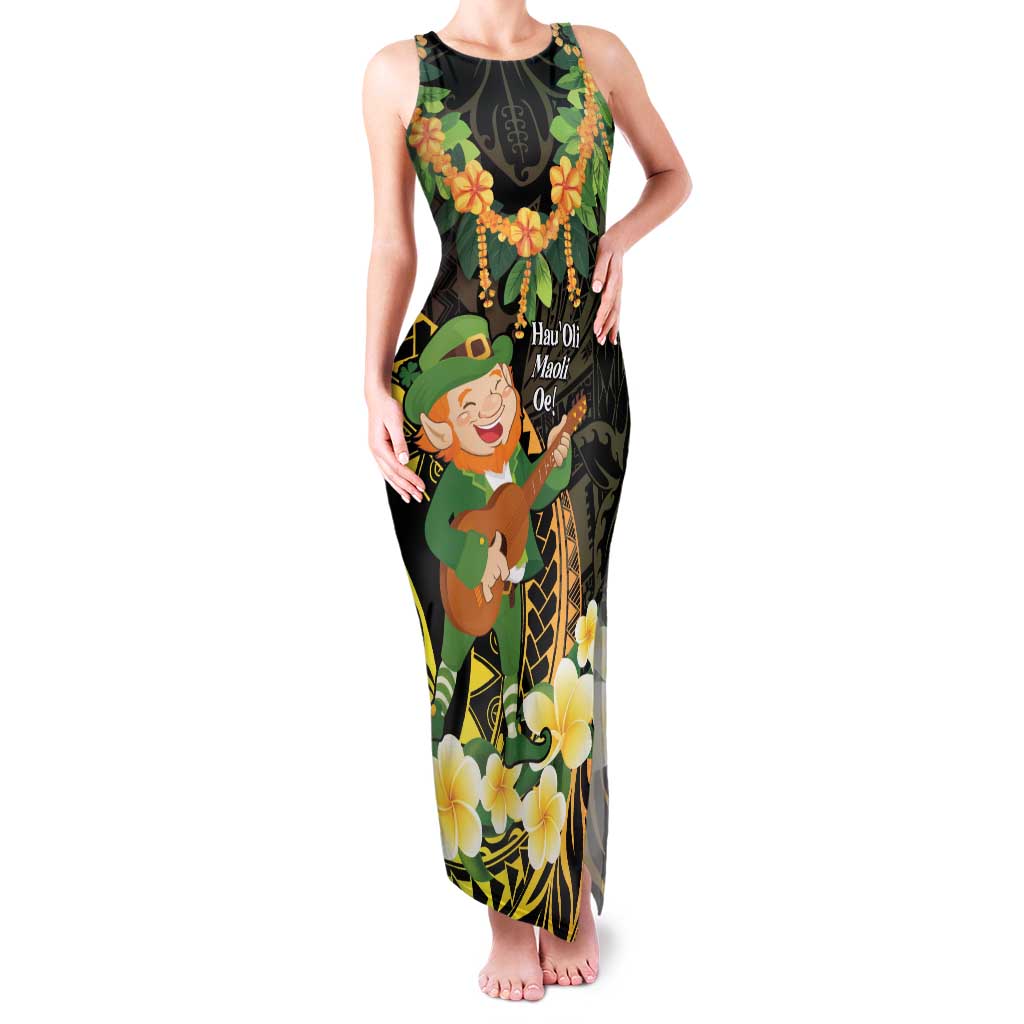 Hawaii Saint Patrick's Day Family Matching Tank Maxi Dress and Hawaiian Shirt Ukulele Leprechaun Hau'Oli Maoli Oe!