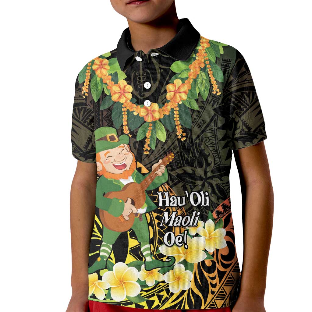 Hawaii Saint Patrick's Day Kid Polo Shirt Ukulele Leprechaun Hau'Oli Maoli Oe!