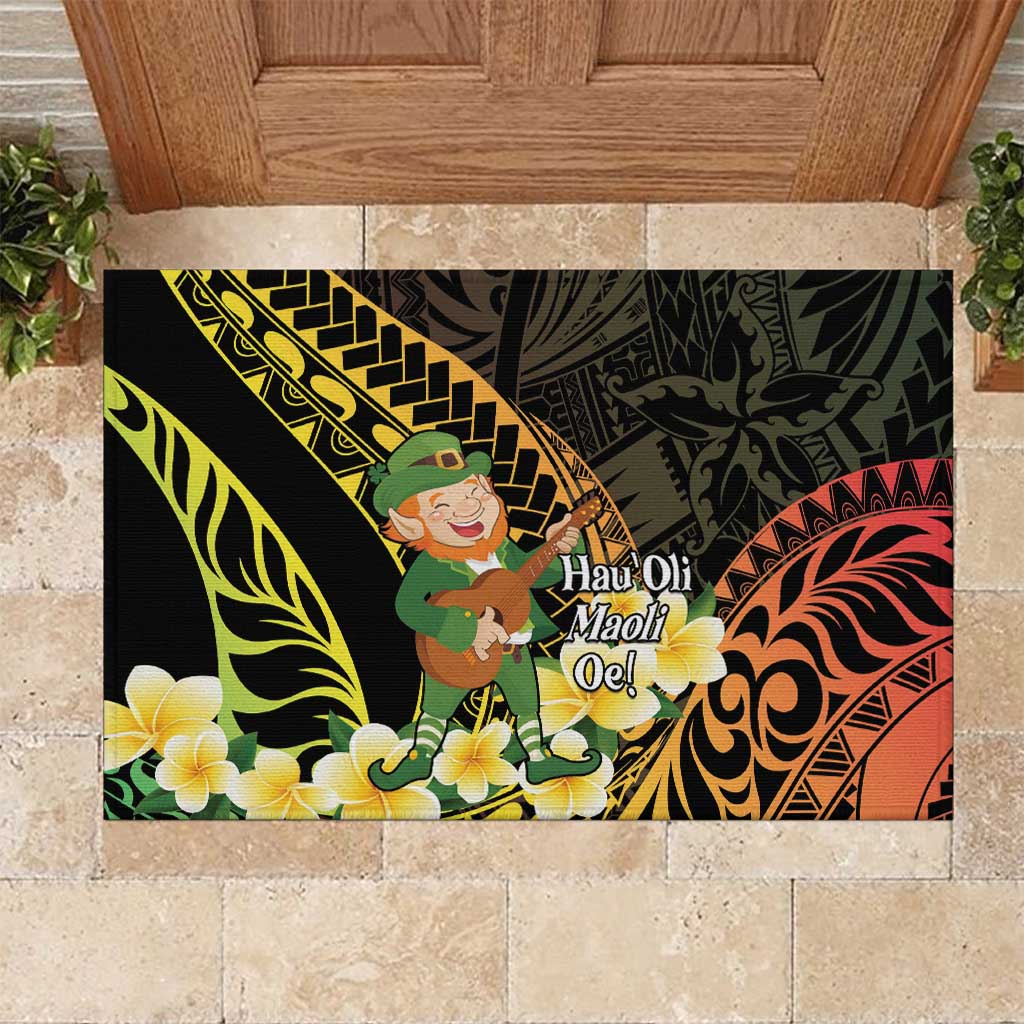 Hawaii Saint Patrick's Day Rubber Doormat Ukulele Leprechaun Hau'Oli Maoli Oe!