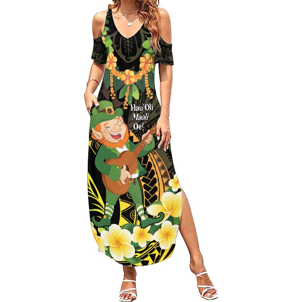 Hawaii Saint Patrick's Day Summer Maxi Dress Ukulele Leprechaun Hau'Oli Maoli Oe!