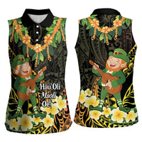 Hawaii Saint Patrick's Day Women Sleeveless Polo Shirt Ukulele Leprechaun Hau'Oli Maoli Oe!