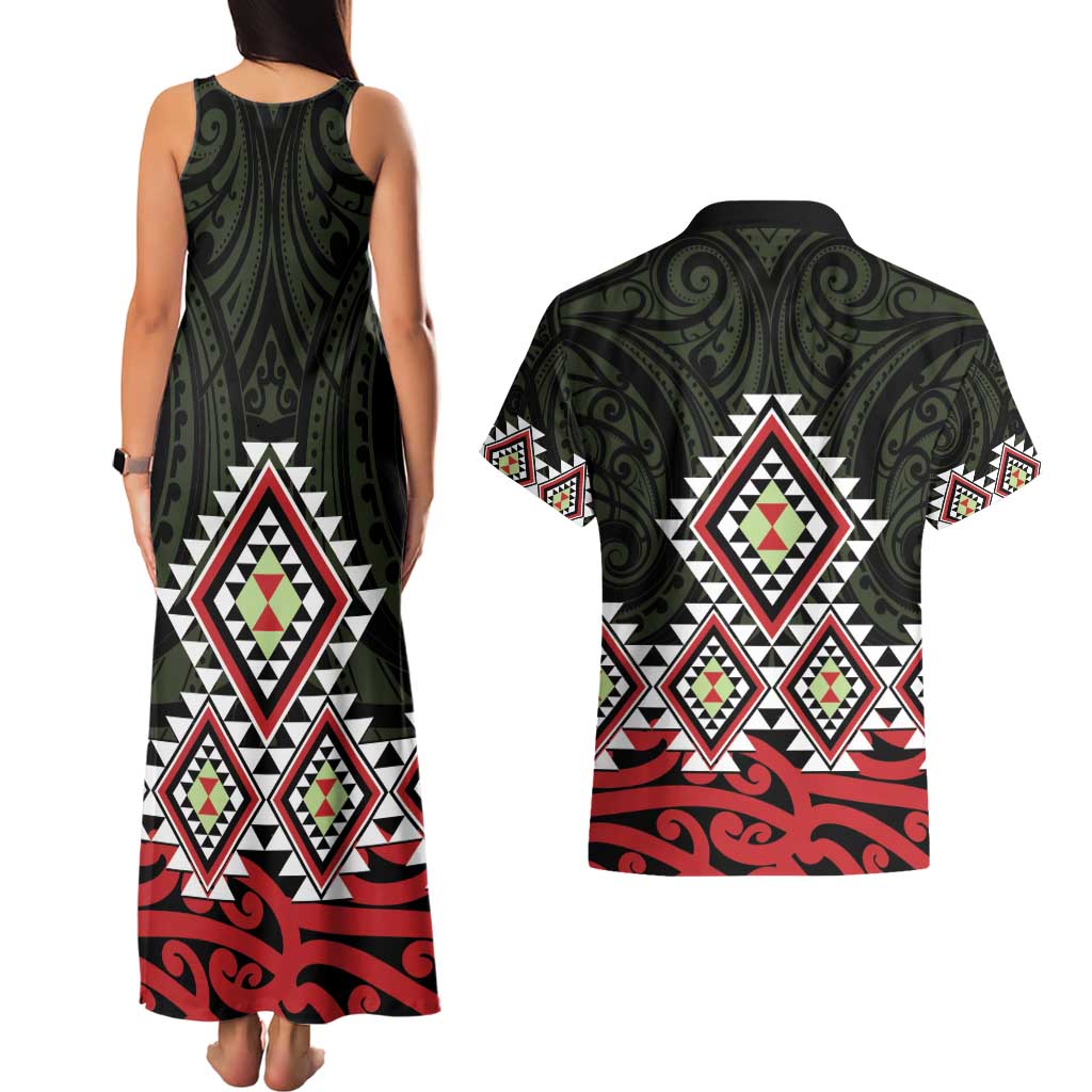 Kia Ora Aotearoa Couples Matching Tank Maxi Dress and Hawaiian Shirt 2025 Pasifika Maori Taniko Motifs