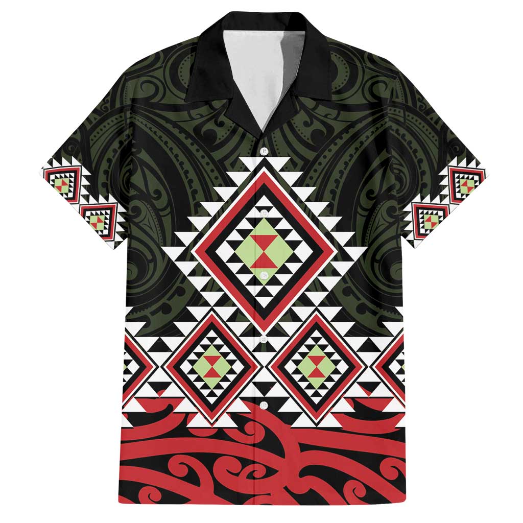 Kia Ora Aotearoa Family Matching Off Shoulder Short Dress and Hawaiian Shirt 2025 Pasifika Maori Taniko Motifs LT14 Dad's Shirt - Short Sleeve Black - Polynesian Pride