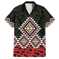 Kia Ora Aotearoa Family Matching Off Shoulder Short Dress and Hawaiian Shirt 2025 Pasifika Maori Taniko Motifs LT14 Dad's Shirt - Short Sleeve Black - Polynesian Pride