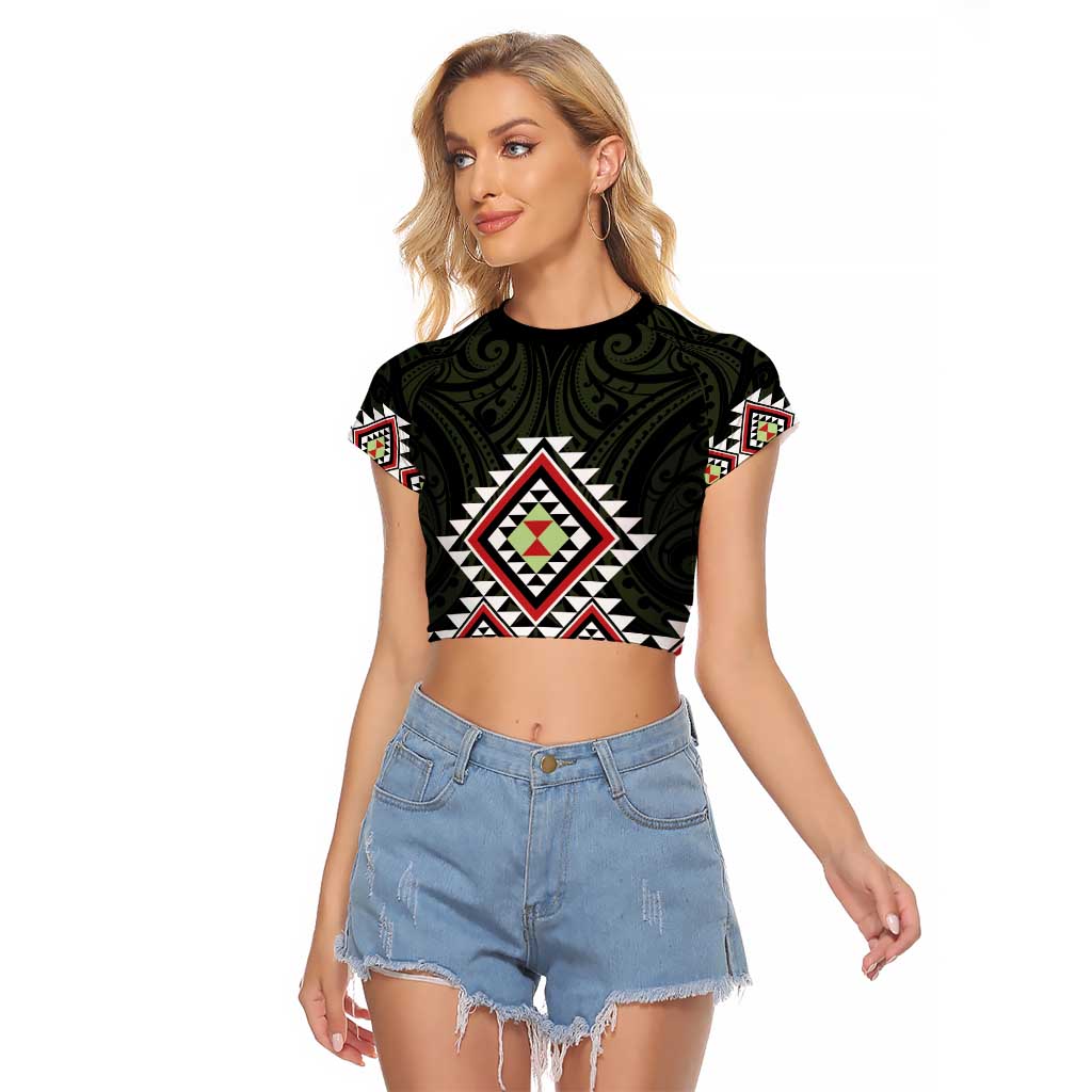 Kia Ora Aotearoa Raglan Cropped T Shirt 2025 Pasifika Maori Taniko Motifs