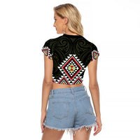 Kia Ora Aotearoa Raglan Cropped T Shirt 2025 Pasifika Maori Taniko Motifs