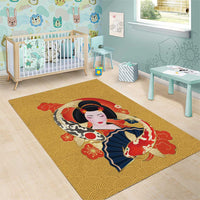 Japanese Geisha Koi Fish Area Rug Cherry Blossoms Yellow Seigaiha Pattern - Polynesian Pride