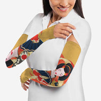 Japanese Geisha Koi Fish Arm Sleeves Cherry Blossoms Yellow Seigaiha Pattern - Polynesian Pride