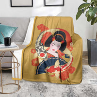 Japanese Geisha Koi Fish Blanket Cherry Blossoms Yellow Seigaiha Pattern - Polynesian Pride