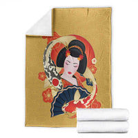 Japanese Geisha Koi Fish Blanket Cherry Blossoms Yellow Seigaiha Pattern - Polynesian Pride
