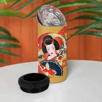 Japanese Geisha Koi Fish 4 in 1 Can Cooler Tumbler Cherry Blossoms Yellow Seigaiha Pattern - Polynesian Pride