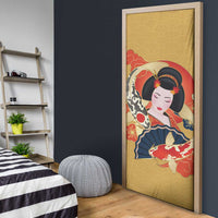 Japanese Geisha Koi Fish Door Cover Cherry Blossoms Yellow Seigaiha Pattern - Polynesian Pride