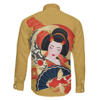 Japanese Geisha Koi Fish Family Matching Long Sleeve Bodycon Dress and Hawaiian Shirt Cherry Blossoms Yellow Seigaiha Pattern LT14 - Polynesian Pride