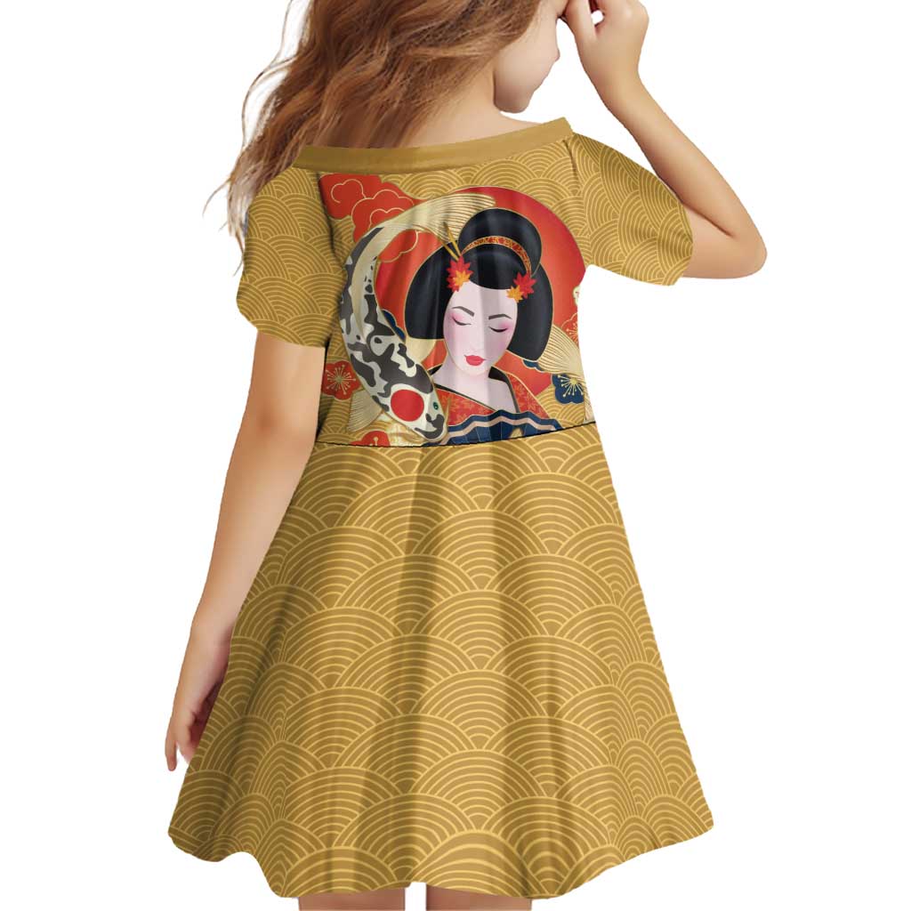 Japanese Geisha Koi Fish Family Matching Puletasi and Hawaiian Shirt Cherry Blossoms Yellow Seigaiha Pattern LT14 - Polynesian Pride