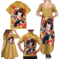 Japanese Geisha Koi Fish Family Matching Summer Maxi Dress and Hawaiian Shirt Cherry Blossoms Yellow Seigaiha Pattern LT14 - Polynesian Pride