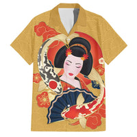 Japanese Geisha Koi Fish Family Matching Tank Maxi Dress and Hawaiian Shirt Cherry Blossoms Yellow Seigaiha Pattern LT14 Dad's Shirt - Short Sleeve Yellow - Polynesian Pride
