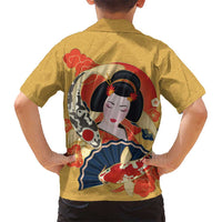 Japanese Geisha Koi Fish Hawaiian Shirt Cherry Blossoms Yellow Seigaiha Pattern - Polynesian Pride