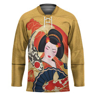 Japanese Geisha Koi Fish Hockey Jersey Cherry Blossoms Yellow Seigaiha Pattern - Polynesian Pride