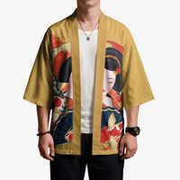 Japanese Geisha Koi Fish Kimono Cherry Blossoms Yellow Seigaiha Pattern - Polynesian Pride