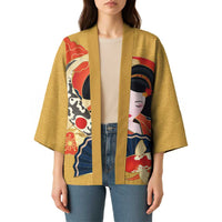 Japanese Geisha Koi Fish Kimono Cherry Blossoms Yellow Seigaiha Pattern - Polynesian Pride