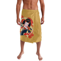 Japanese Geisha Koi Fish Lavalava Cherry Blossoms Yellow Seigaiha Pattern - Polynesian Pride