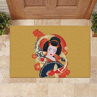 Japanese Geisha Koi Fish Rubber Doormat Cherry Blossoms Yellow Seigaiha Pattern - Polynesian Pride