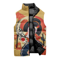 Japanese Geisha Koi Fish Sleeveless Puffer Jacket Cherry Blossoms Yellow Seigaiha Pattern - Polynesian Pride