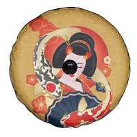 Japanese Geisha Koi Fish Spare Tire Cover Cherry Blossoms Yellow Seigaiha Pattern - Polynesian Pride