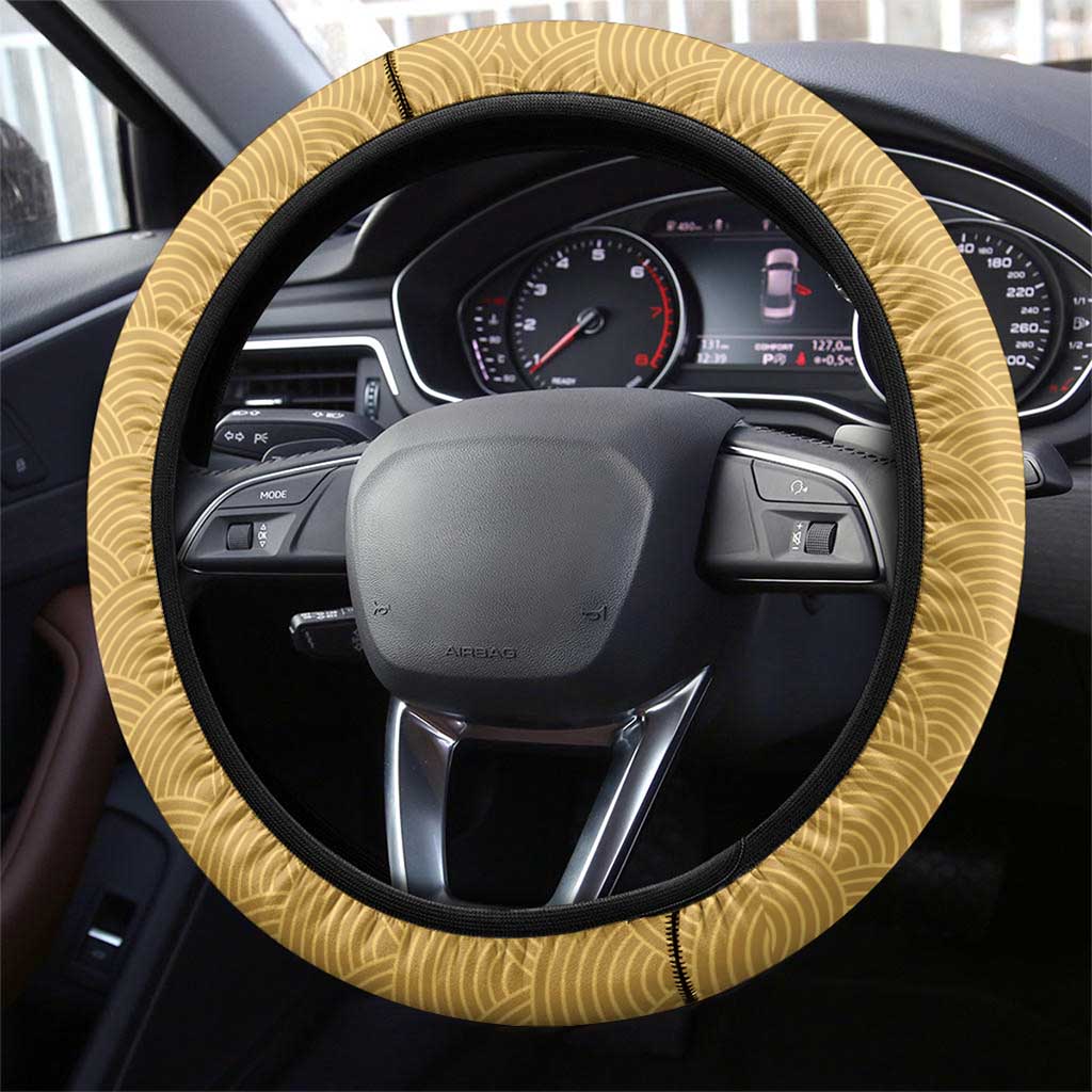 Japanese Geisha Koi Fish Steering Wheel Cover Cherry Blossoms Yellow Seigaiha Pattern - Polynesian Pride