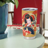 Japanese Geisha Koi Fish Tumbler Cup Cherry Blossoms Yellow Seigaiha Pattern - Polynesian Pride