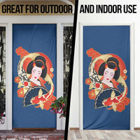 Japanese Geisha Koi Fish Door Cover Cherry Blossoms Blue Seigaiha Pattern - Polynesian Pride