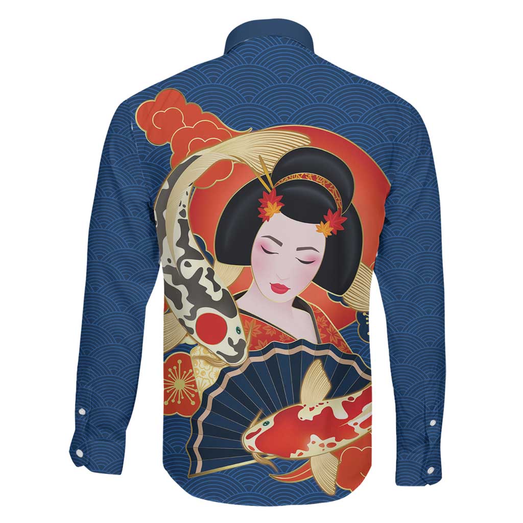 Japanese Geisha Koi Fish Family Matching Mermaid Dress and Hawaiian Shirt Cherry Blossoms Blue Seigaiha Pattern LT14 - Polynesian Pride