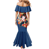 Japanese Geisha Koi Fish Family Matching Mermaid Dress and Hawaiian Shirt Cherry Blossoms Blue Seigaiha Pattern LT14 - Polynesian Pride